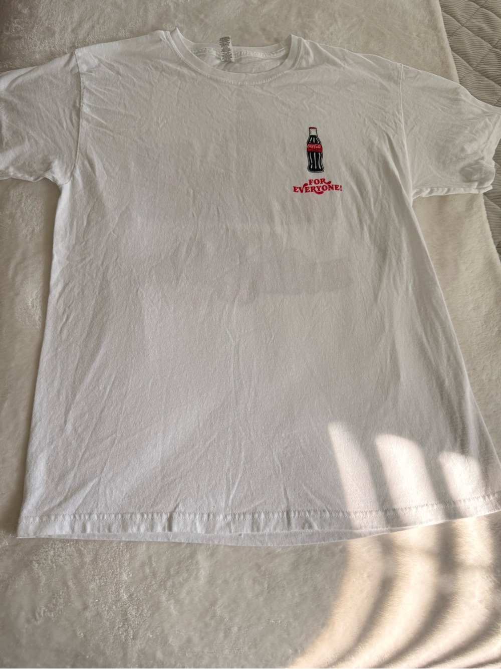 White Graphic Tee with Red Cola Bottle Print